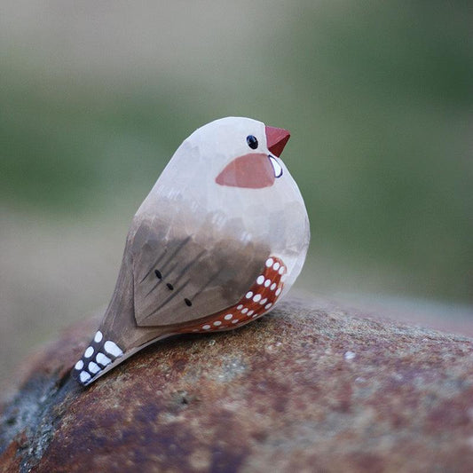 Zebra Finch Figurine Hand Carved Painted Wooden - paintedbird.shop