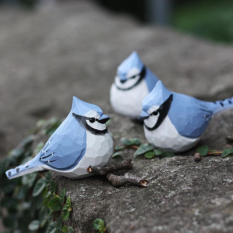 Blue Jay Bird Figurine Hand Carved Painted Wooden Decor - PAINTED BIRD SHOP