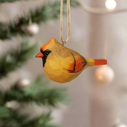 Cardinal Bird Ornaments Carved and Painted Wooden Bird Hanging - PAINTED BIRD SHOP
