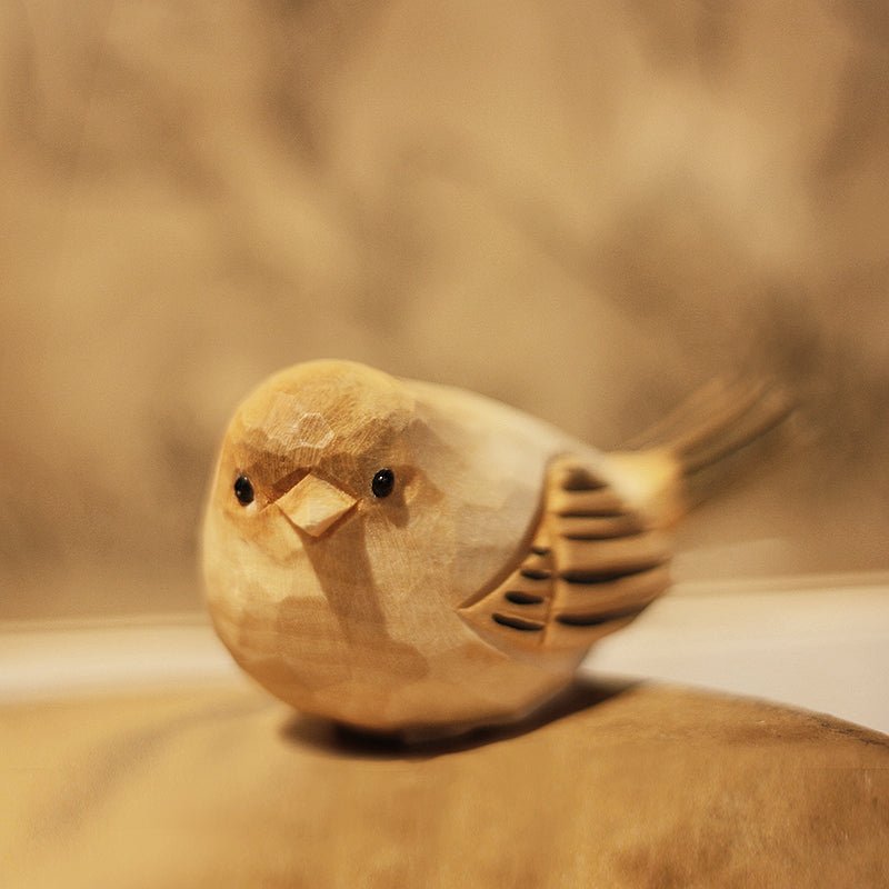 Chubby Bird Figurine Hand Carved Painted Wooden Decor - PAINTED BIRD SHOP