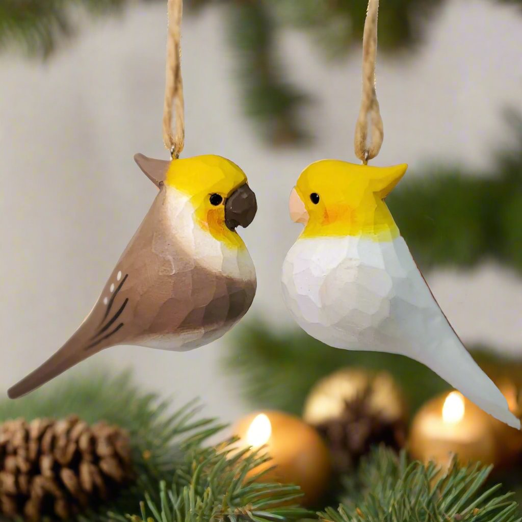 Cockatiel Carved and Painted Wooden Bird Ornaments - PAINTED BIRD SHOP