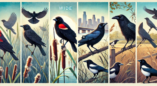 The Striking Black Birds: Red-Winged Blackbird, Common Blackbird, Crow, and Magpie