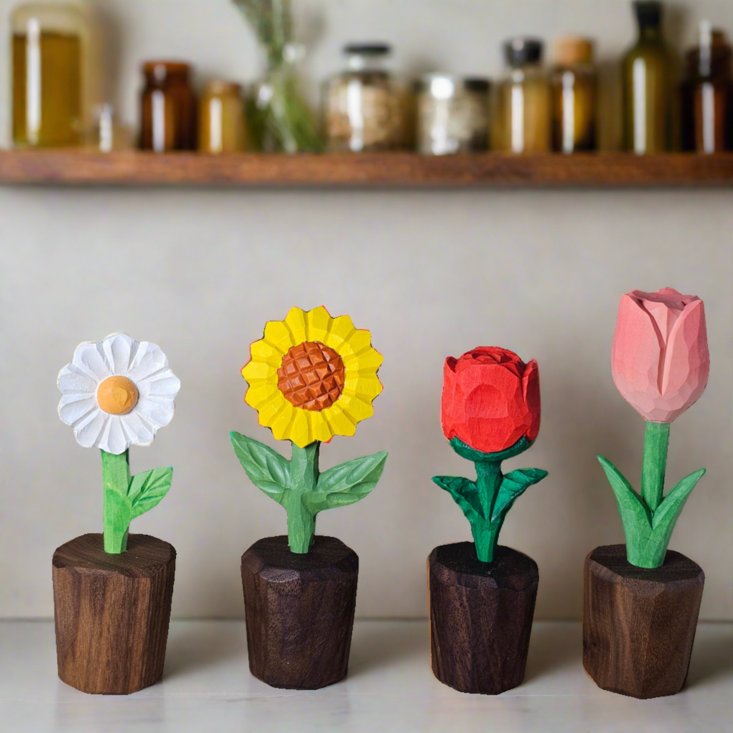 Handcrafted Wooden Flower Sculptures – Personalized Engraving