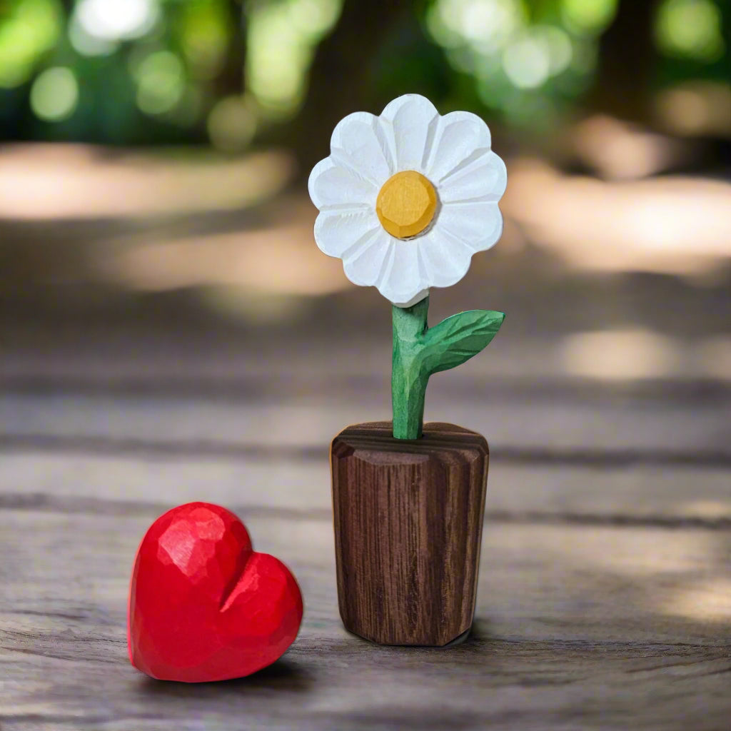 Daisy + Red Heart Wooden Sculptures