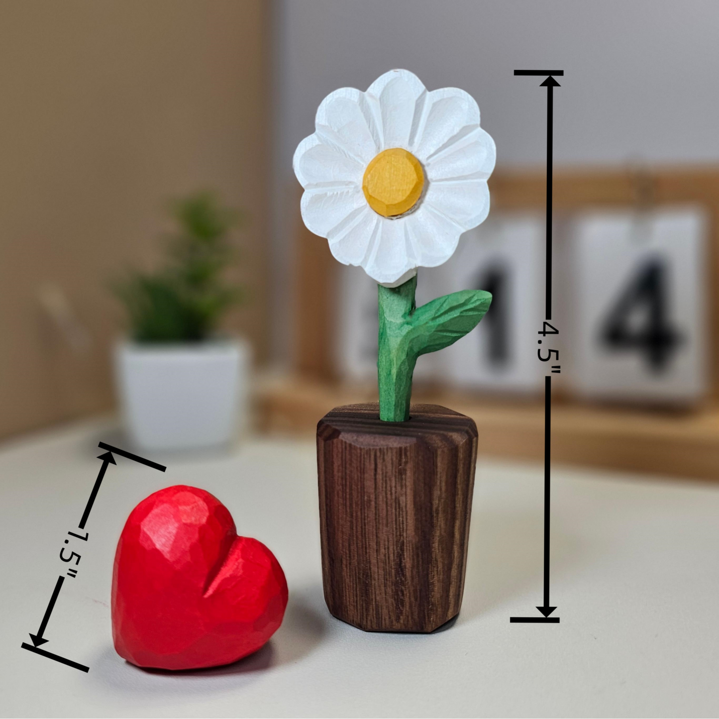 Daisy + Red Heart Wooden Sculptures