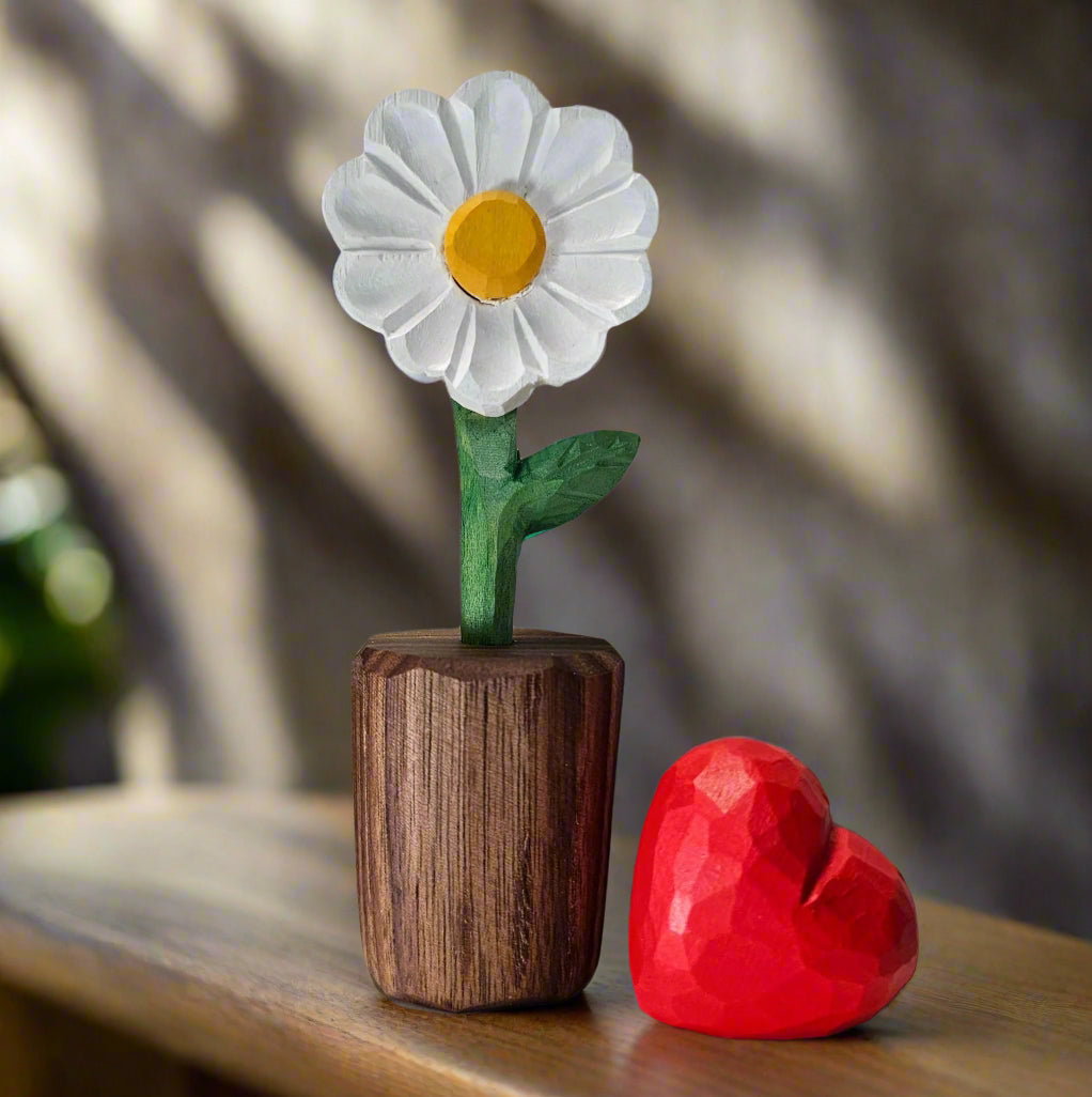 Daisy + Red Heart Wooden Sculptures