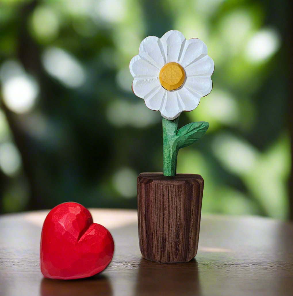 Daisy + Red Heart Wooden Sculptures