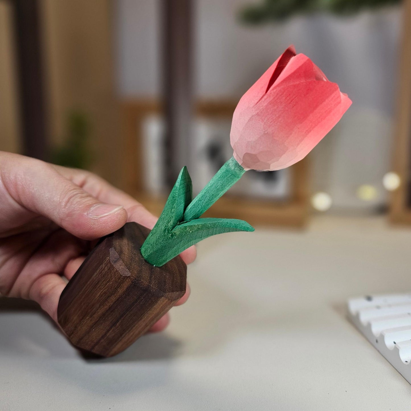 Tulip + Red Heart Wooden Sculptures