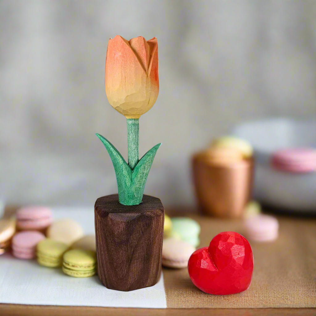 Tulip + Red Heart Wooden Sculptures