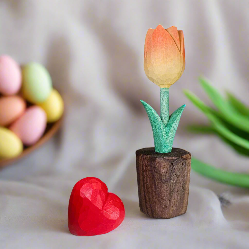 Tulip + Red Heart Wooden Sculptures