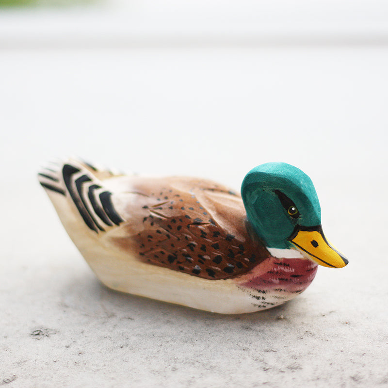 Hand-Painted Mallard Duck Wood Figure in Flight