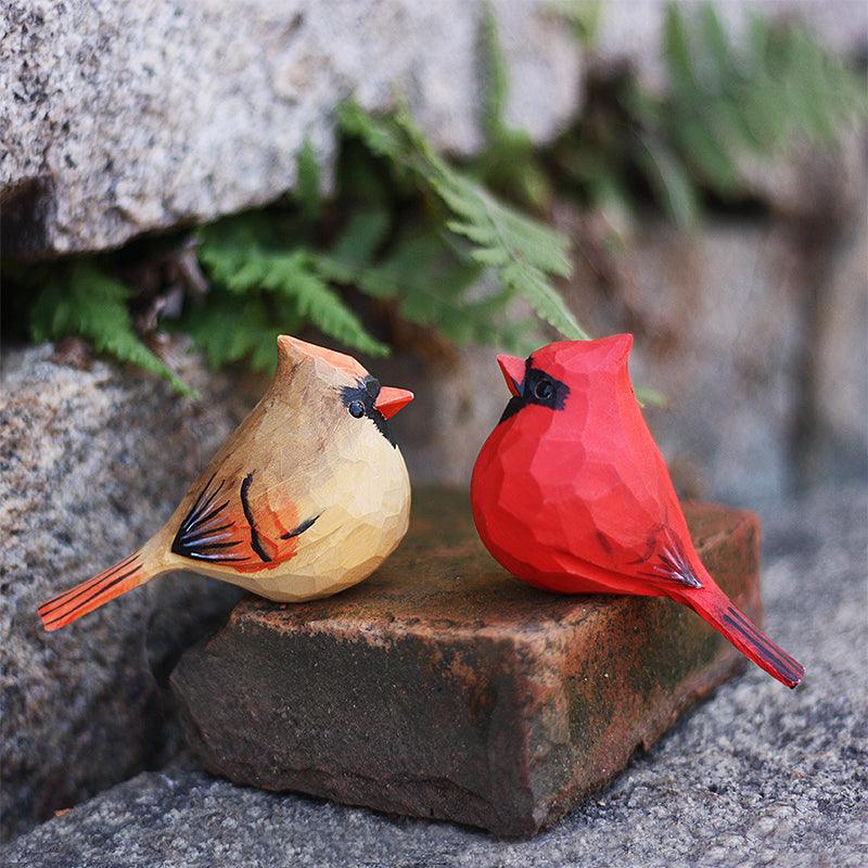 Female Northern Cardinal Bird Figurine Hand Carved Painted Wooden - paintedbird.shop