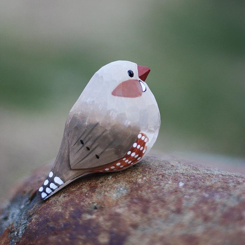 Zebra Finch Figurine Hand Carved Painted Wooden - paintedbird.shop