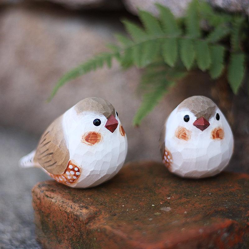 Zebra Finch Figurine Hand Carved Painted Wooden - paintedbird.shop