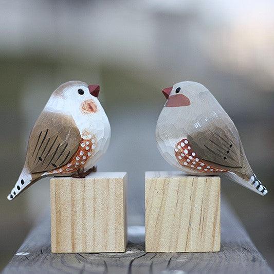 Zebra Finch Figurine Hand Carved Painted Wooden - paintedbird.shop