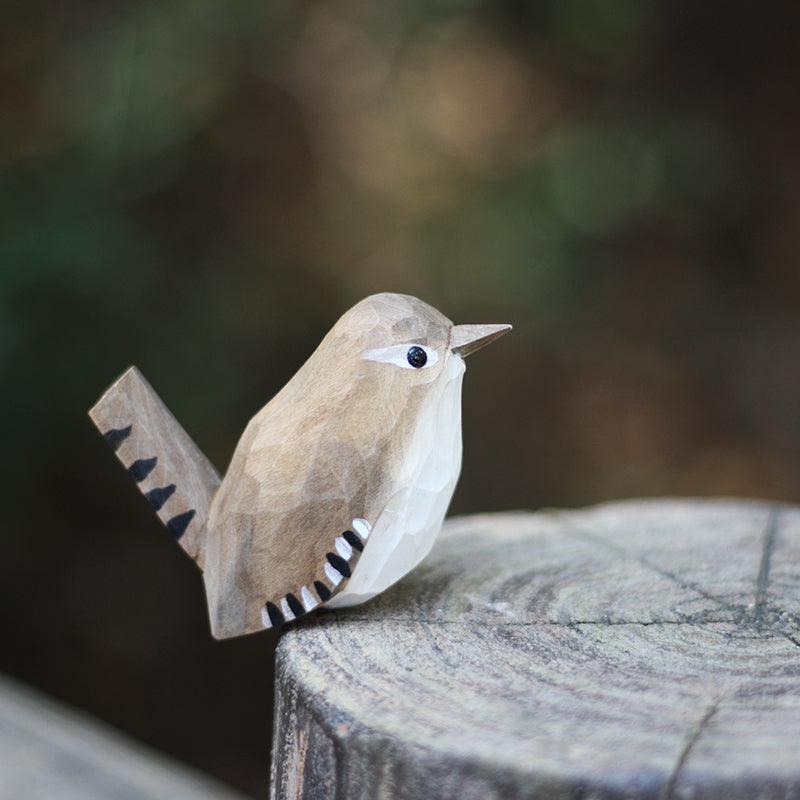 Winter Wren Bird Figurine Hand Carved Painted Wooden - paintedbird.shop