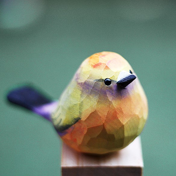 White-Browed Tit-Warbler Bird Figurine Hand Carved Painted Wooden - paintedbird.shop