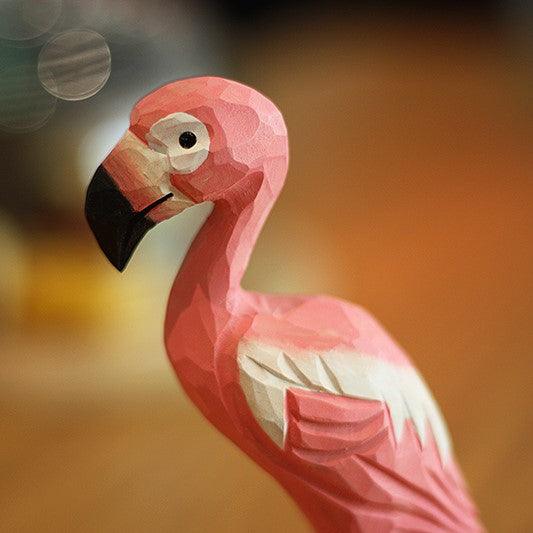 Flamingo Bird Painted and Hand Carved Wooden Figurine - paintedbird.shop