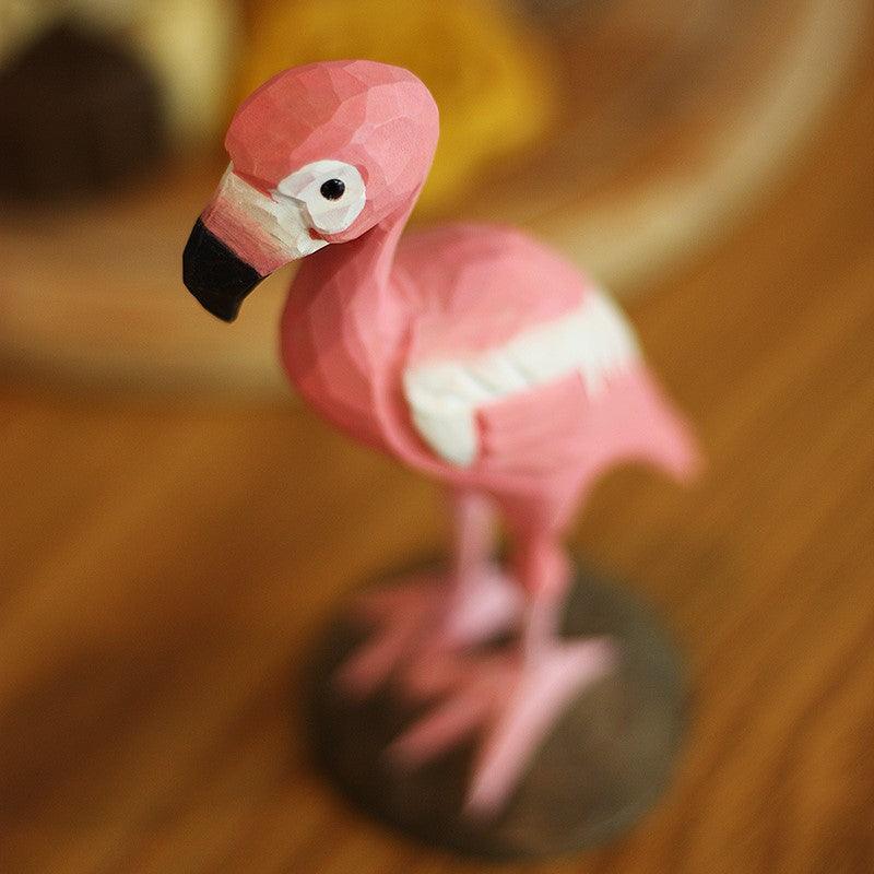 Flamingo Bird Painted and Hand Carved Wooden Figurine - paintedbird.shop