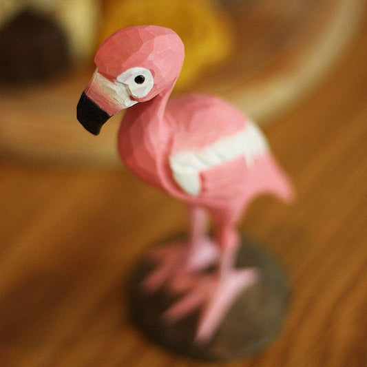Flamingo Bird Painted and Hand Carved Wooden Figurine - paintedbird.shop