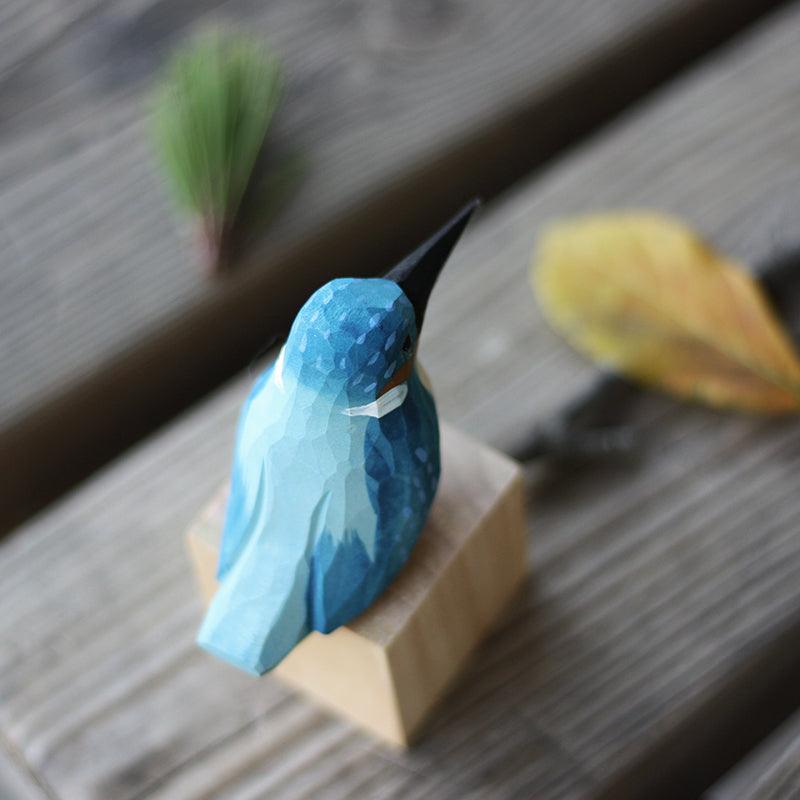 Kingfishers Bird Figurine Hand Carved Painted Wooden - paintedbird.shop