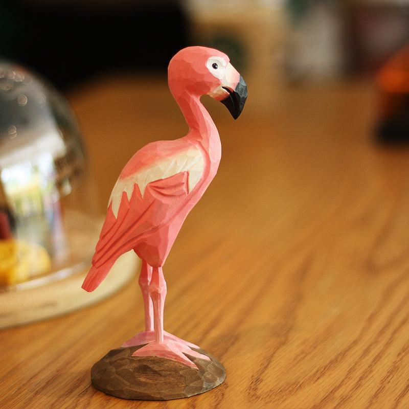 Flamingo Bird Painted and Hand Carved Wooden Figurine - paintedbird.shop
