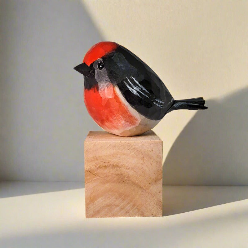 Australasian Robins Figurine Hand Carved Bird Decor - PAINTED BIRD SHOP
