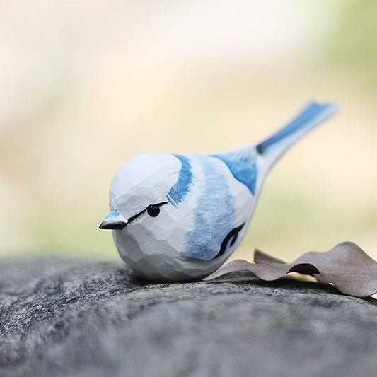 Azure tit Bird Figurine Hand Carved Decor - PAINTED BIRD SHOP