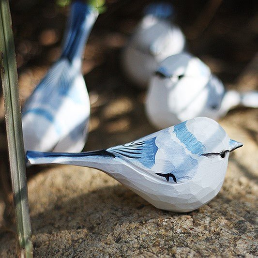 Azure tit Bird Figurine Hand Carved Decor - PAINTED BIRD SHOP
