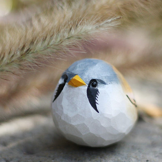 Bearded Tit Bird Figurine Hand Carved Decor - PAINTED BIRD SHOP