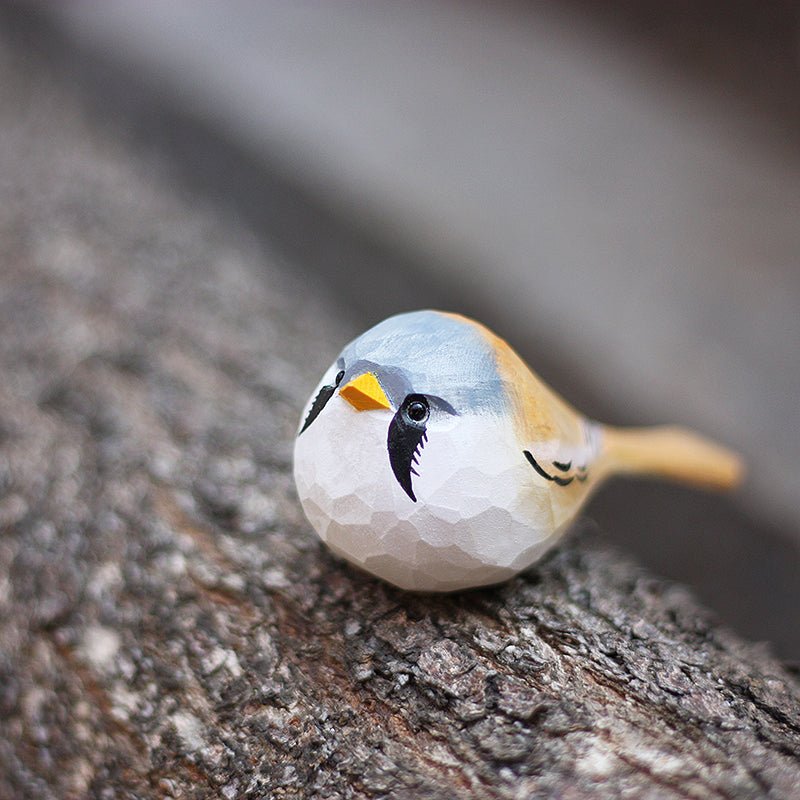 Bearded Tit Bird Figurine Hand Carved Decor - PAINTED BIRD SHOP
