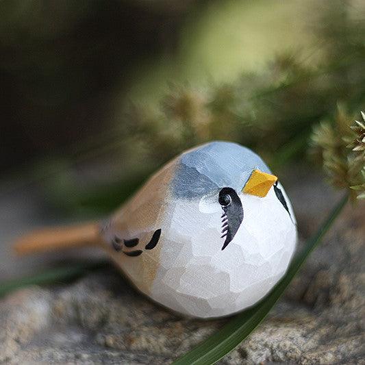 Bearded Tit Bird Figurine Hand Carved Decor - PAINTED BIRD SHOP