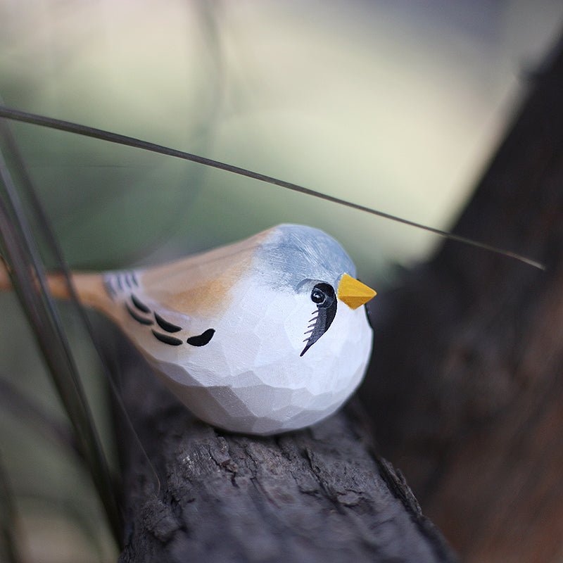Bearded Tit Bird Figurine Hand Carved Decor - PAINTED BIRD SHOP