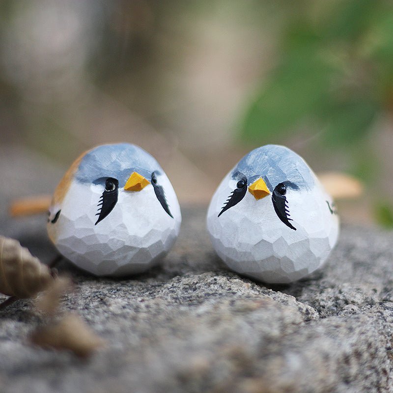 Bearded Tit Bird Figurine Hand Carved Decor - PAINTED BIRD SHOP