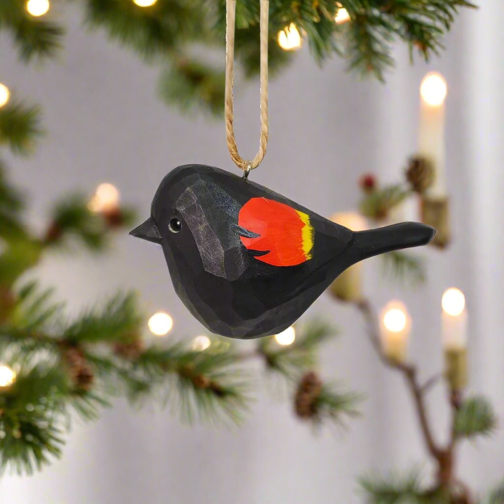 Blackbird Carved and Painted Wooden Bird Ornaments - PAINTED BIRD SHOP