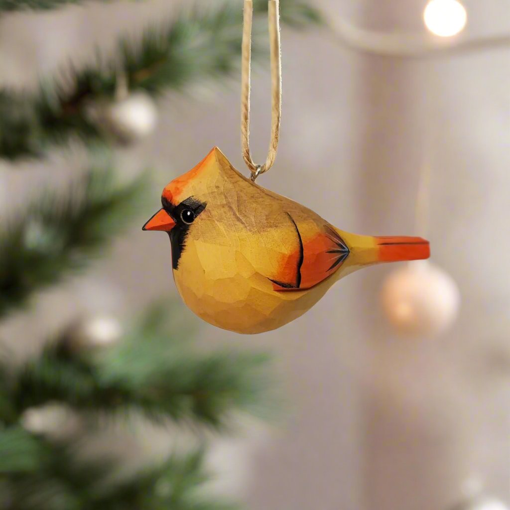 Cardinal Bird Ornaments Carved and Painted Wooden Bird Hanging - PAINTED BIRD SHOP