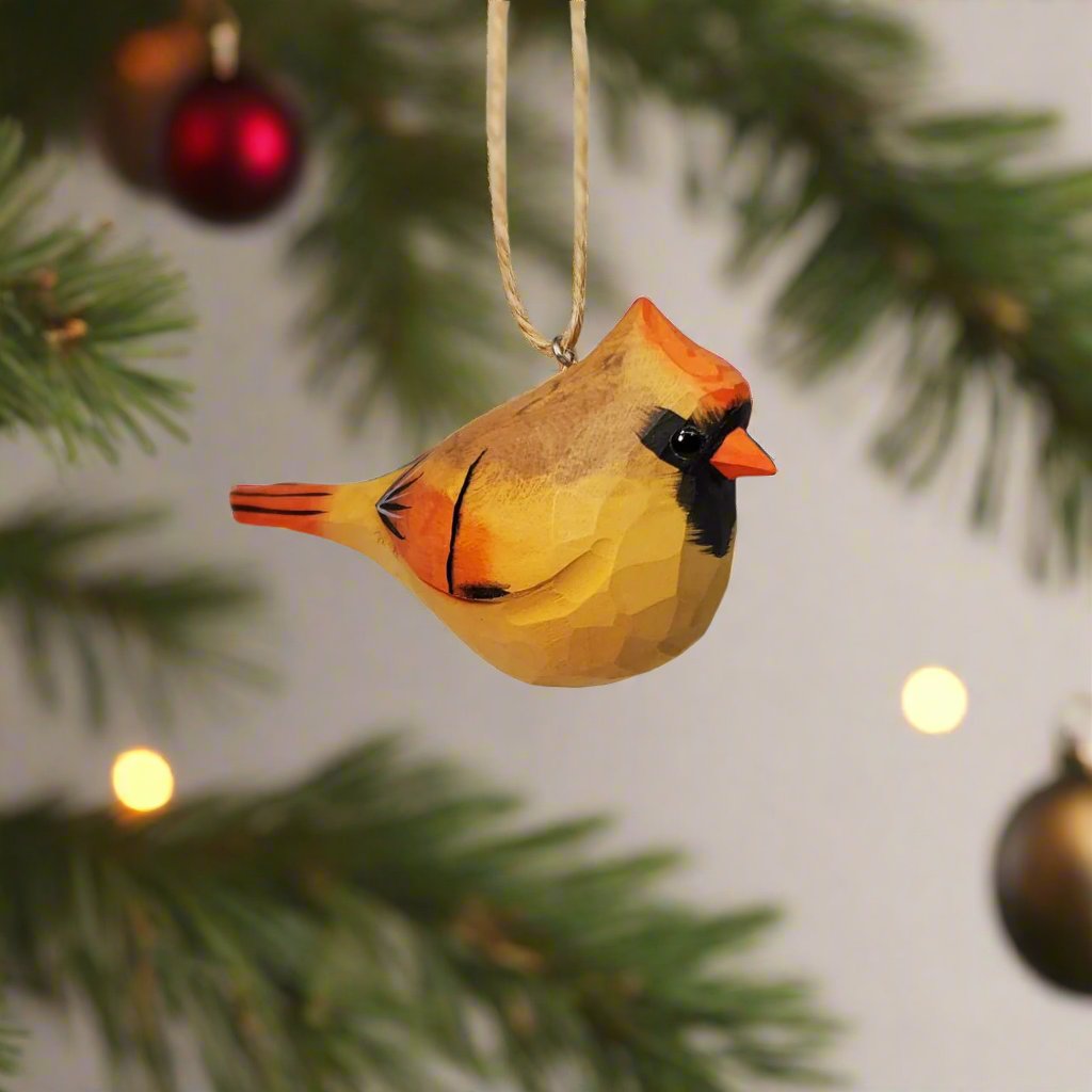 Cardinal Bird Ornaments Carved and Painted Wooden Bird Hanging - PAINTED BIRD SHOP