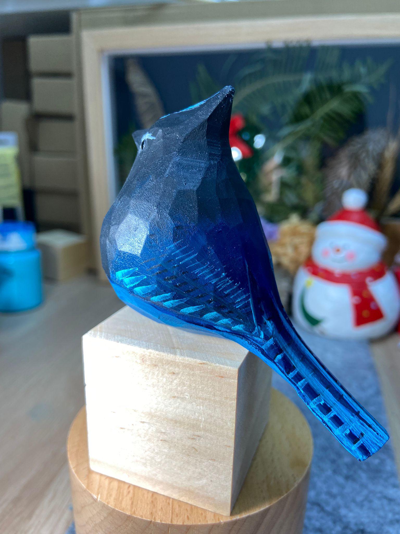 Steller's jay Bird Figurine Hand Carved Painted Wooden - paintedbird.shop