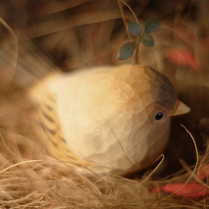 Chubby Bird Figurine Hand Carved Painted Wooden Decor - PAINTED BIRD SHOP