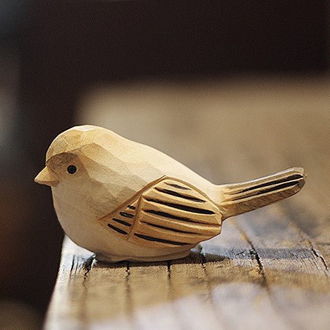 Chubby Bird Figurine Hand Carved Painted Wooden Decor - PAINTED BIRD SHOP