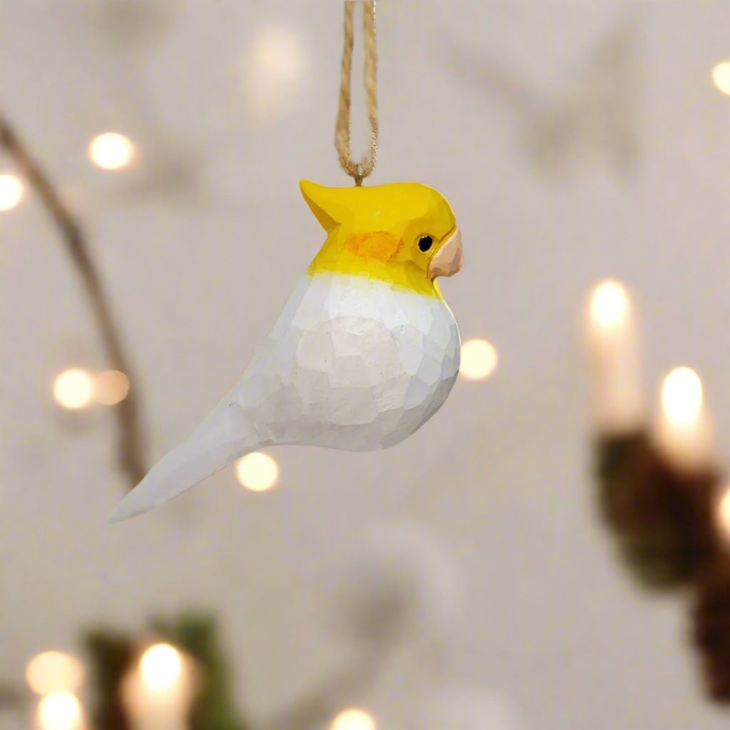Cockatiel Carved and Painted Wooden Bird Ornaments - PAINTED BIRD SHOP