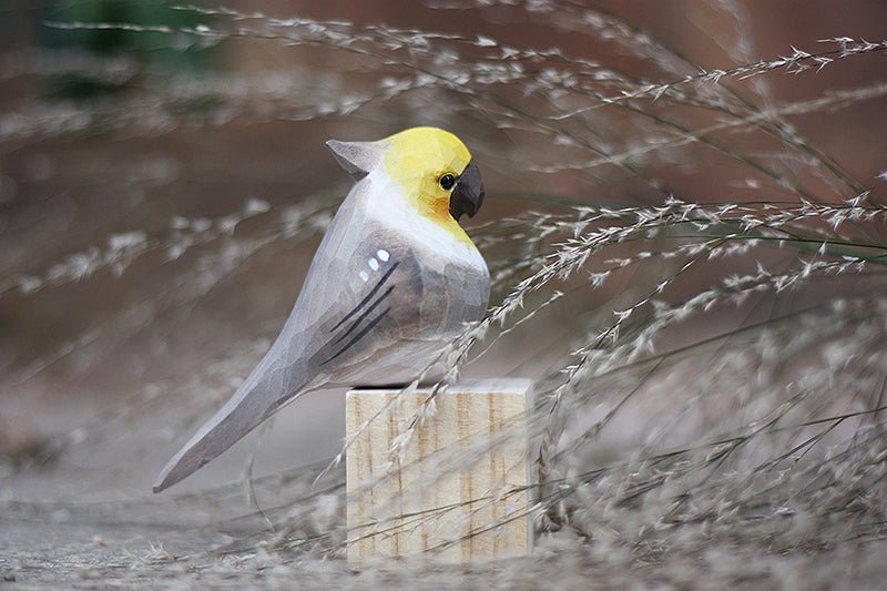 Cockatiel Figurine Hand Carved Painted Wooden Decor - PAINTED BIRD SHOP